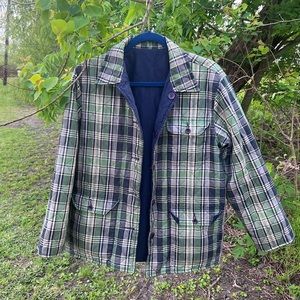 Liz Claiborne Blue Green Plaid Reversible Quilted Jacket